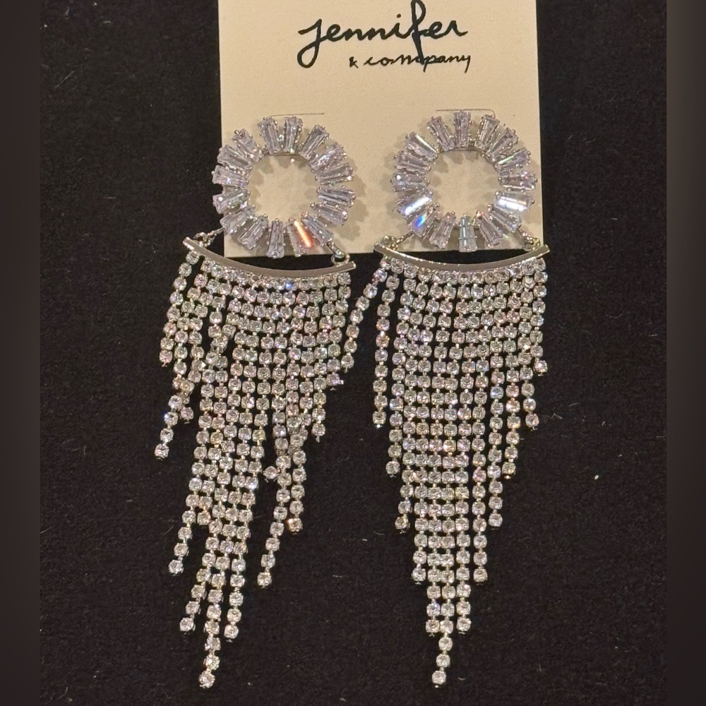 Jennifer & Company Silver Crystal Fringe Earrings Glam Boutique